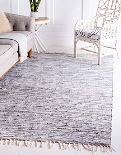 Unique Loom Chindi Cotton Collection Hand Woven Natural Fibers Gray Area Rug