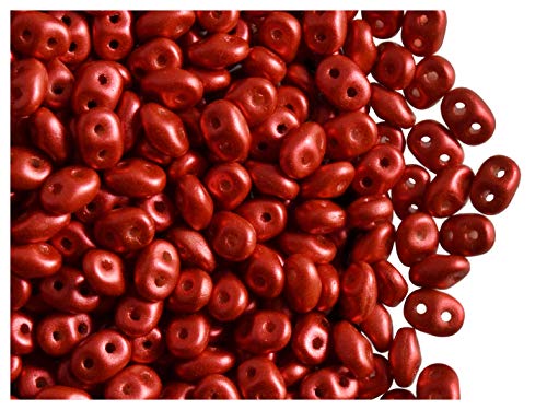 Matubo SuperDuo Beads, 2.5x5 mm, 20 g, cuentas de vidrio prensado checo en la forma de rombo con dos agujeros, Crystal Lava Red (Red Metallic Matte)
