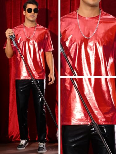 Metallic Shirts for Men's Short Sleeves Shiny T-Shirts Party Disco Holographic Tee4