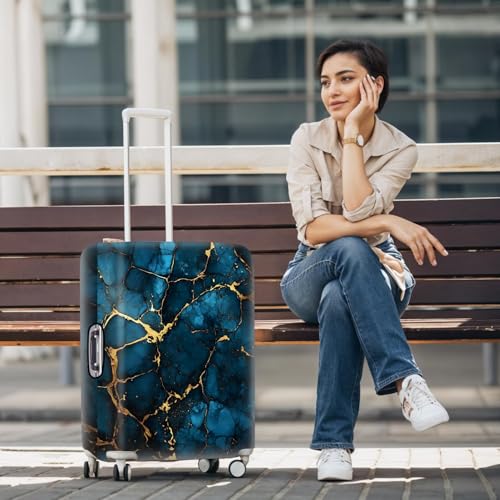 THISFIND Luggage Cover - Blue Marble Design with Gold Veins, Stretchable Suitcase Protector for 28"-30" Luggage, Durable & Reusable Travel Case Cover,L by THISFIND - Used condition - Image 2