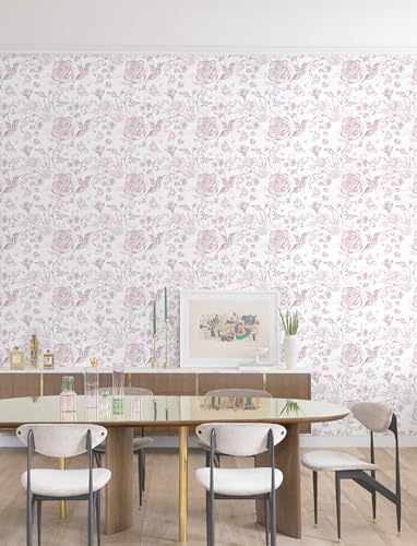 Yasinet Pink Floral Wallpaper Boho Peel and Stick Wallpaper Pink and White Contact Paper for Girl Nursery Bedroom Cabinets Farmhouse Flower Warerproof Removable Self-Adhesive Wall Paper 17.3"×118'' - image 8