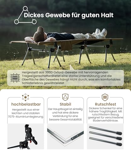 OneTigris SUPRANUBIS Feldbett klappbar 190×70 cm, tragbar Campingbett faltbar leicht, Klappbett Camping bis 150 kg für Zelt, Outdoor… – Ansicht 2