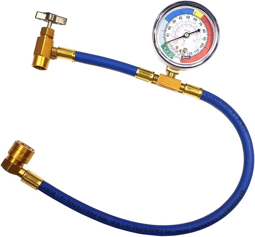 R134A Car AC Refrigerant Charge Hose Kit, Vehicle Air Conditioning Refrigerant Recharging Hose with Gauge, Automotive AC Accessories, Universal for SUV Automobile Truck