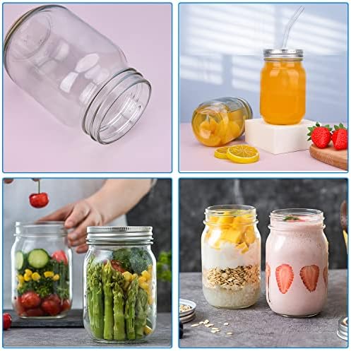 Hisredsun 6 Pack 500ml Glass Mason Jars with sealed lids, Food Storage jars for Honey, Jam,Beans ,Glass Drinking Jars and Lid with Straw Hole