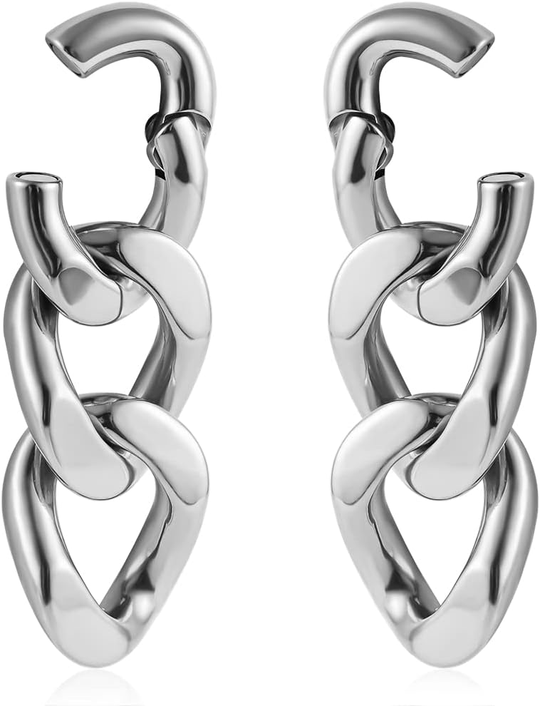 2PCS Chain Link Ear Hangers Weights for Stretched Ear Plugs 2G 0G Gauges Expander Stainless Steel Piercing Earrings Women Man Fashion Jewelry