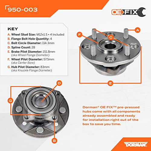 Dorman 950-003 Front Pre-Pressed Hub Assembly - Front Compatible With Select Acura / Honda Models (Oe Fix) #TOP3