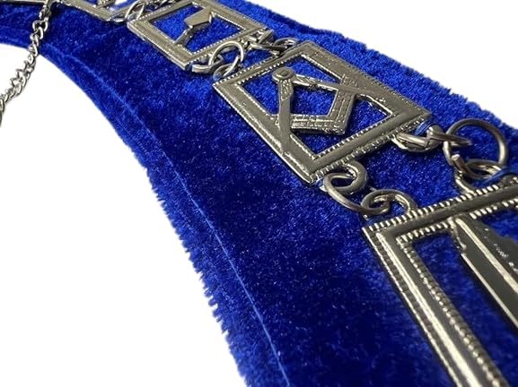 Masonic Regalia Blue Lodge Chain Collar Silver Plated Blue Backing