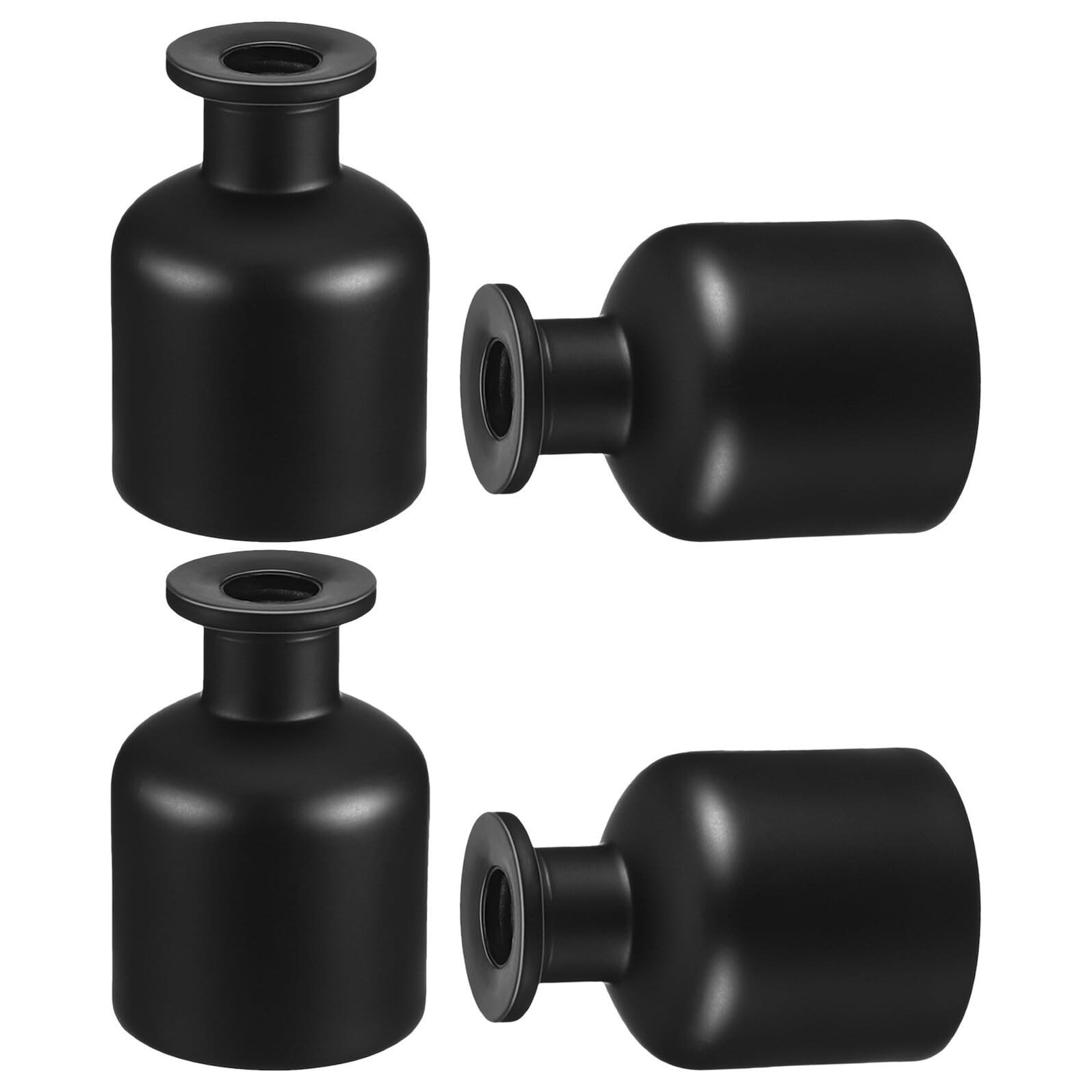 4 Leere Duftdiffusorflaschen aus Glas, 150ml, Rund, Schwarz