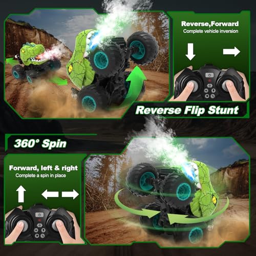 JONEG Toys for 3 4 5 6 7 8 Year Old Boys: Dinosaur Remote Control Truck Cars for Kids with Spray LED Light Gifts for Boys Girls Birthday Presents for Kids Toddlers Ages 3-8 RC Truck for Boys Toys - Image 3