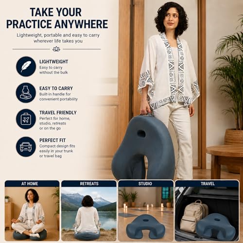 Ergonomic Meditation Cushion with Foot Rest & Carry Strap – Large Floor Cushion for Adults – Meditation Seat & Yoga Cushion for Mindfulness, Sound Healing & Reiki — view 6