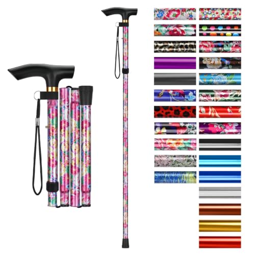 supregear Walking Stick - Adjustable Folding Walking Sticks for Women and Men - Lightweight Portable Collapsible Balancing Aid - Foldable Travel Cane for Ladies Elderly Adults Pink Floral