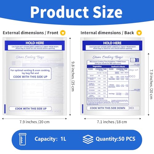 50 Pcs Zipper Steam Bags Reusable Microwave Steam Cooking Bags Frozen Food Steam Bags Microwave Steam Bags for Vegetables Potatoes Meat (50)