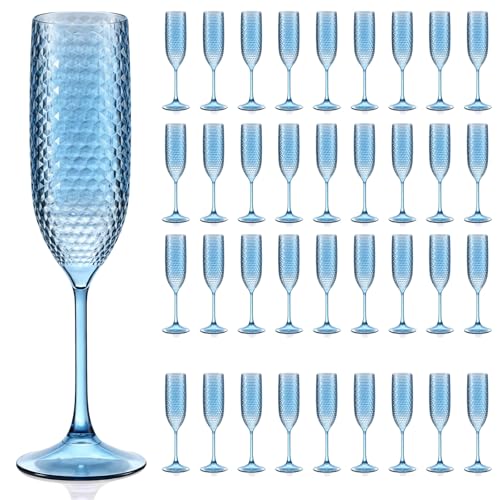 Zowekto Integrated Plastic Champagne Flutes, 5.5 OZ Unbreakable Toasting Glasses, Reusable Drinkware Stable Stemmed Mimosa Cups for Weddings, Parties And Catering, No Assembly Required