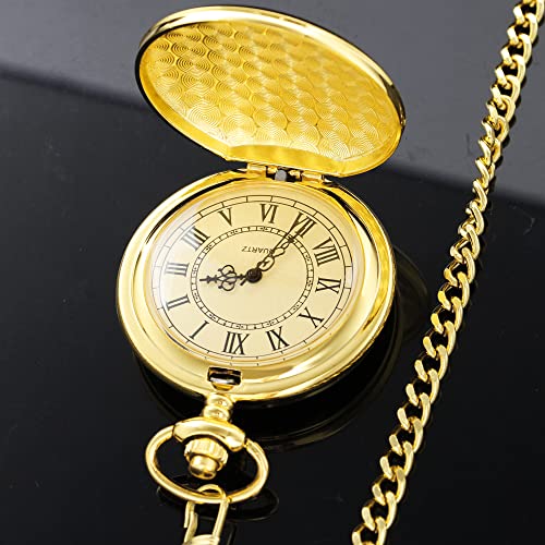 Image of Smooth Pocket Watch Alloy Steel Quartz Roman /Arabic Numerals with 37cm Chain for Father's Day Xmas Best Gifts
