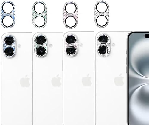 Miniatura 5 de Paquete de 2 2 en 1 Protector de lente de cámara de cristal brillante cubierta de lente de metal con purpurina + protector completo de pantalla de