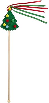 Christmas Cat Teaser Wand Toy Felt Christmas Tree with Red and Green Ribbons, Cute Interactive Cat Toy for Holiday Play and Boredom Relief