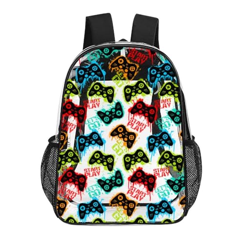Game Machine Style Clear Backpack See Through Boys Backpacks for School, Transparent Backpack for College Workplace, Waterproof Heavy Clear Book Bag, Back to School Gift