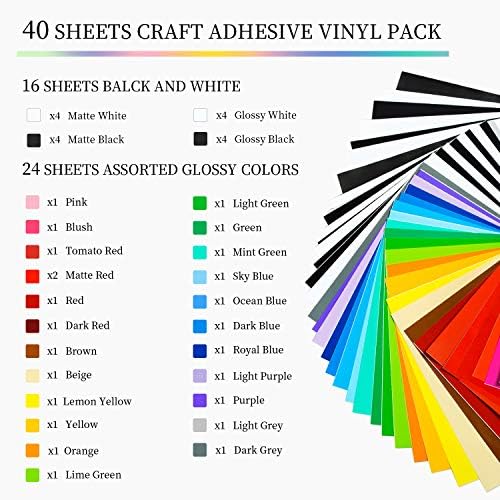 VINYL FROG Adhesive Vinyl Pack 30.5x30.5cm 40 Sheets Assorted Colors Bundle/Variety Pack Chrome Sign Vinyl Works with Silhouette Cameo, Cricut and Other Cutters, DIY Design for Decorations