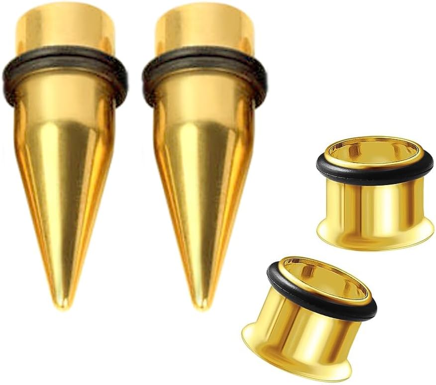 HEKEUOR 1/2" 12MM Stainless Steel Black Tapers Stretching and Tunnels Ear Gauging Kit with O-Ring 2 Pairs