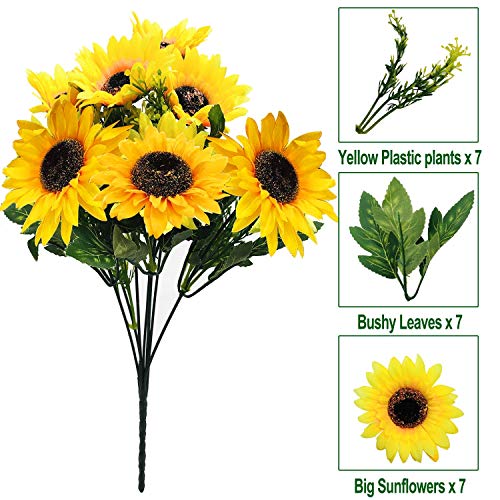 Turnmeon 28Pcs Sunflowers Artificial Flowers Bulk Spring Summer Decor, 4 Pack Fake Flowers Silk Faux Sunflower Bouquet Arrangement For Vase Wedding Table Home Porch Indoor Outdoor Spring Decoration #TOP2