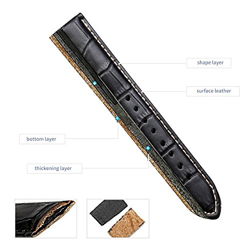 iStrap Leather Watch band Alligator Grain Calfskin Replacement Strap Stainless Steel Buckle Bracelet for Men Women-18mm 19mm 20mm 21mm 22mm 24mm-Black Brown - Thumbnail 2