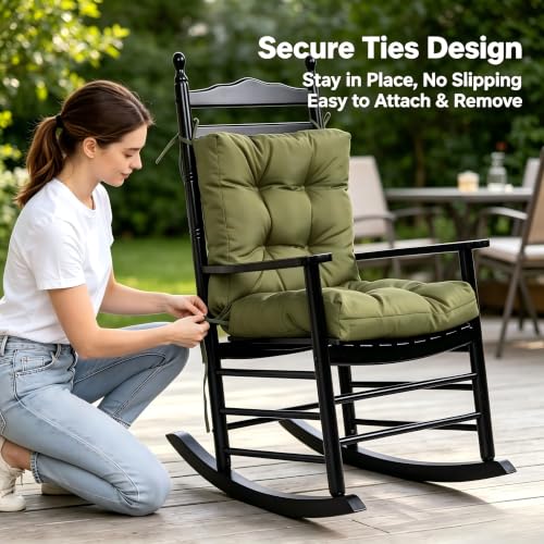 Image of QILLOWAY Outdoor Chair Cushion for Patio Furniture, Waterproof Patio Cushions Set of 2 with Ties, Fade Resistant Replacement Pads for Outdoor Rocking Chairs,Sage