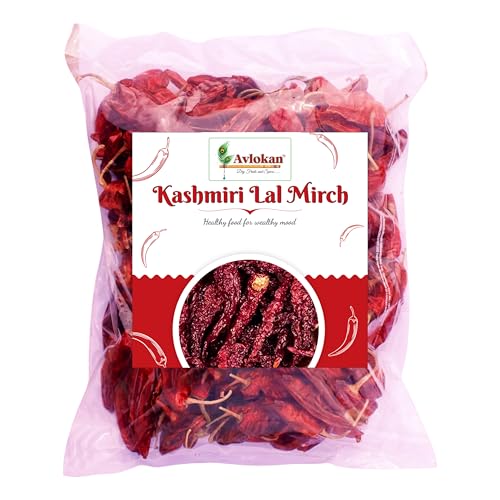 Image of Avlokan Kashmiri Red Chilli Whole with Stem - 100% Natural, Hot & Spicy Dried Red Chilli | Kashmiri Sabut Lal Mirchh Kashmiri Withstem Red Chilli, 100 grams