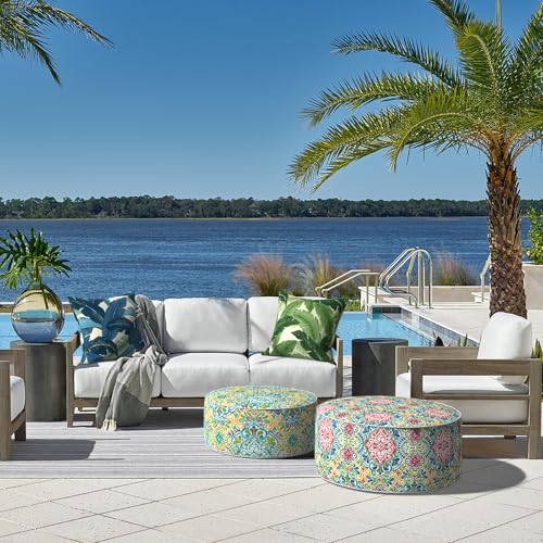 LVTXIII Inflatable Stool Ottoman Footrest with Handle, All Weather Foot Rest, Indoor or Outdoor Use for Home Patio Garden and Camping, D21 x H9, Damask Green