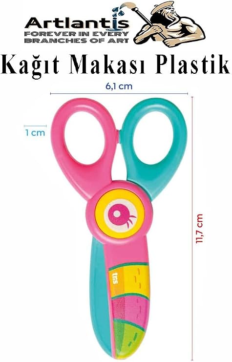 Sevimli Kağıt Makası 1 Adet Plastik Küt Uç Korumalı Okul Makası Çocuk Makas Okul Öncesi Kreş Anasınıfı