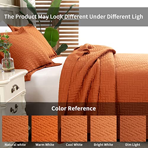 Hygge Hush Summer Quilt Set, Full Queen Size Caramel Square Pattern 3 Pieces Quilt Set, Oversized Modern Style Bedspread Set For All Season (1 Quilt & 2 Pillow Shams) #TOP6