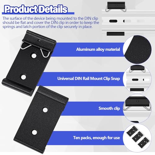 Hicarer 10 Pcs Din Rail Mount Clip 1.02 Inches Width Snap in Universal Mounting Brackets Fixed Clamp, Black Aluminum Alloy Relay Clip for 35mm Din Rail Switches and Injectors by Hicarer - Used condition - Image 3