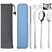 SITAKE 4 Pièces set Couverts Voyage en Acier Inoxydable, Couverts de Camping de Déjeuner Réutilisables avec Etui et Sac de Rangement- Baguettes, Couteau, Fourchette, Cuillère set pour Bureau (Argenté)