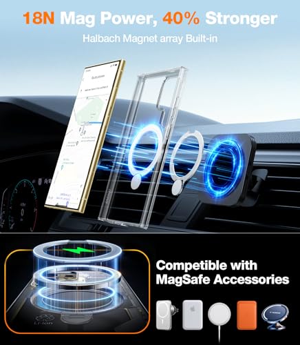 Image of TORRAS 360 Spin Magnetic Stand for Samsung Galaxy S24 Ultra Case, Fit for Magsafe, Hard PC S24 Ultra Phone Case with Kickstand & Ring Holder, Transparent Clear