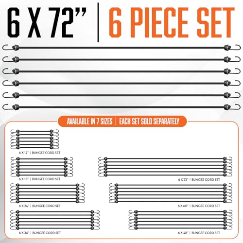 Image of Extra Long Bungee Cords with Hooks - 6Pcs Heavy Duty Outdoor 72 Inch