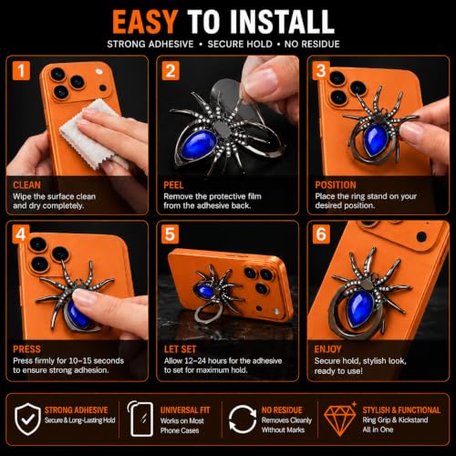 Image of Mizi Spider Phone Ring Holder Stand, 360 Rotating & 180 Flip Finger Grip Kickstand with 3M Adhesive, Zinc Alloy Rhinestone Phone Ring Holder for iPhone, Samsung & All Smartphones - Blue