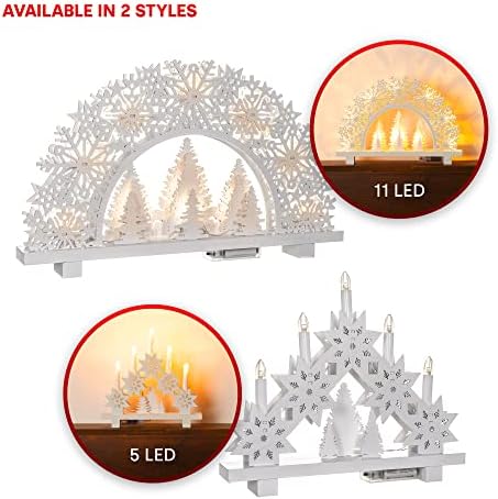 LIVIVO Natural Wooden Christmas Candle Bridge Festive Scene Decoration Battery Operated Warm White LED Xmas Candle Lights - Brings a Touch Warmth to Any Home This Christmas (Snowflake 11 LED)