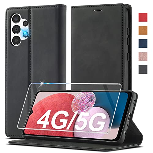 Étui de protection en cuir pour Samsung Galaxy A13 5G [avec verre blindé] [Fonction de support] pour Samsung A13 Étui rabattable à rabat en cuir 360° résistant aux chocs pour Samsung Galaxy A13 5G Cover