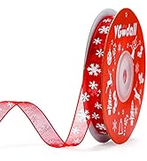 VGOODALL Christmas Ribbons,3/8 Inch by 25 Yards Red Snowflake Printing Satin Ribbon for Gift Wrap...