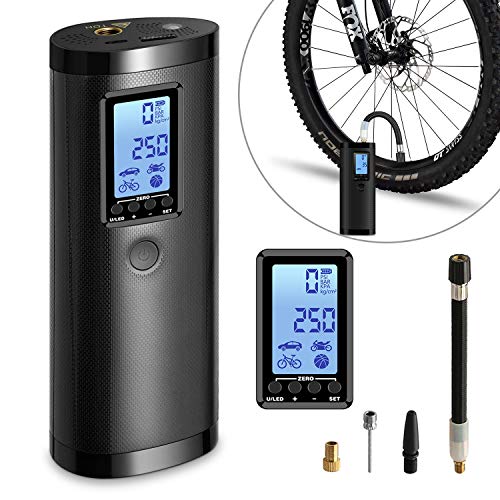 LLIVEKIT Rechargeable Air Compressor Pump Mini, Portable Cordless Tire Pump, Electric Hand Held Car Inflator, Digital LCD LED Light, 2000mAh Power Bank USB Charging, for Motorcycle, Bike, Bicycle