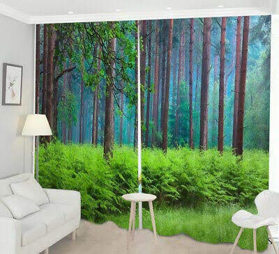 RFS 3D Scenery Digital Printed Polyester Fabric Curtains for Bed Room Kids Room Living Room Color Green Window/Door/Long Door (D.N.66) (4, 4 x 9 Feet (Size ; 48 x 108 Inch) Long Door)