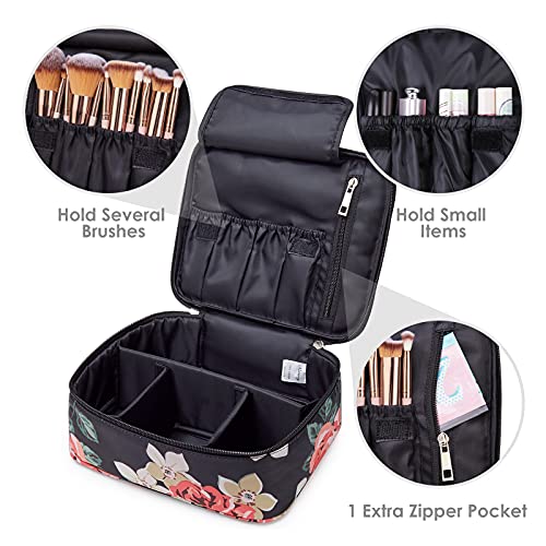 Narwey Travel Makeup Bag Large Cosmetic Bag Makeup Case Organizer for Women and Girls (Black Flower) - Image 4