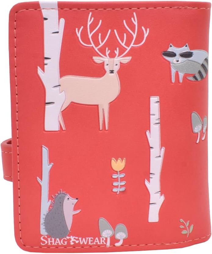 Shag Wear Women's PU Vegan Leather Colorful Slim Trendy Small Bifold Wallet with 4 Credit Card Slots, 1 Zippered Coin Pocket, and Clear ID Window (Woodland Animals, salmon) - Image 4