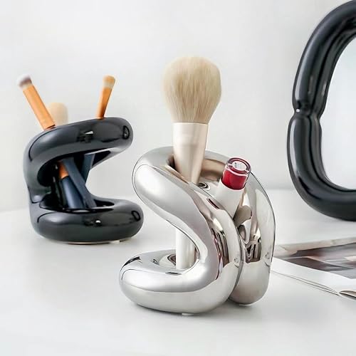 Miniatura 2 de EastBrightenZF Soporte de cerámica hecho a mano para cepillos de dientes, brochas de maquillaje y bolígrafos, diseño minimalista para tocador de