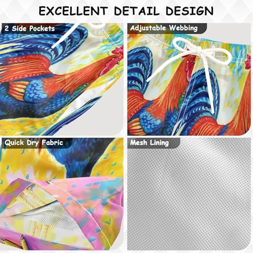 Kids Swimming Shorts, Baby Swim Trunks 2t, Painting Rooster Colorful3