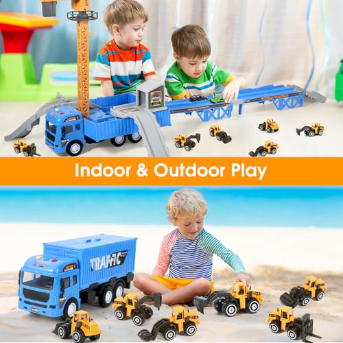 Kids Construction Toys, Construction Truck Toys Set with Ejection Track, Crane, Excavator, Forklift,Bulldozer, Dump Trucks, Alloy Construction Vehicle Toys for 3 4 5 6 7 Years Old Boys Gifts