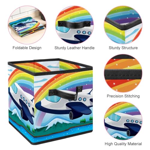 Boîte de rangement en tissu pliable motif arc-en-ciel de qualité - 5