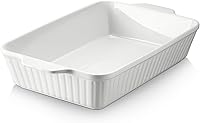 DOWAN 9x13 Ceramic Casserole Dish - 4.2 Quart Deep Lasagna Baking Pan with Handles, Oven Safe to 500°F, Soft White