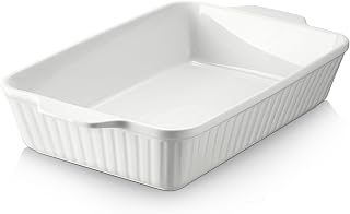 DOWAN 9x13 Ceramic Casserole Dish with Handles - 4.2 Qt Deep Lasagna Baking Pan, Oven Safe Bakeware, Soft White