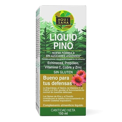 Jarabe de Pino - Aquisana | Jarabe con Equinacea + Propóleo +Vitaminas | Ayuda a reducir la Tos-libre de alérgenos - (150 ML)
