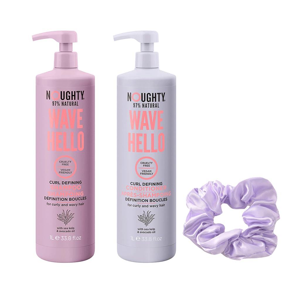 Noughty 97% Natural Wave Hello Shampoo and Conditioner Duo Curl Defining Sulphate Free Vegan Hair Care Set Vitamin Rich Formula for Curly & Wavy Hair Supersize,1L
